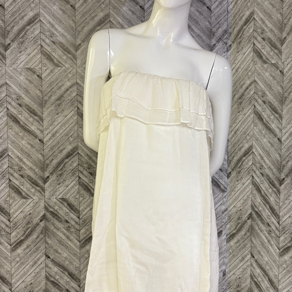 J. Crew Ruffle Gauze Stylish Strapless Cream Dress, cream